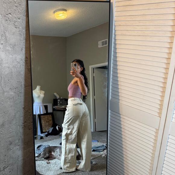 Cream & Tan Wide Leg Cargo Pants - Picture 5 of 8